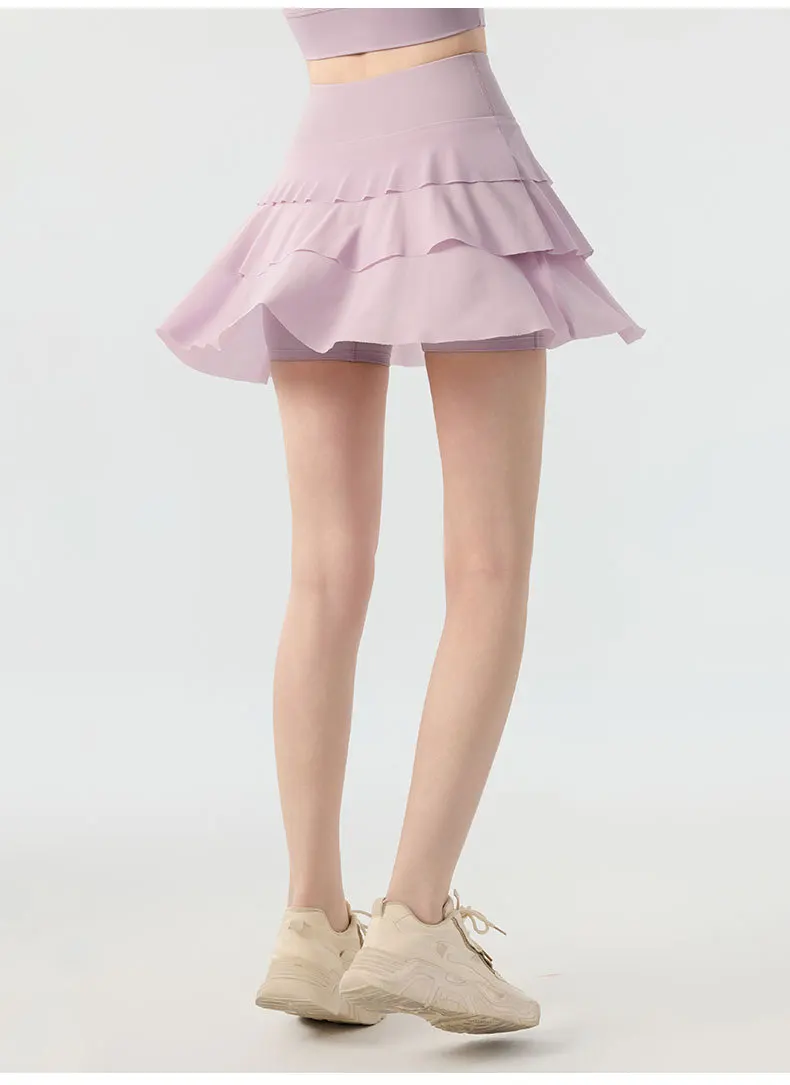 High Waist A-Line Short Skirt Anti-Glare Sports Casual Fitness Slimming Abdominal Compression Cake Short Skirt