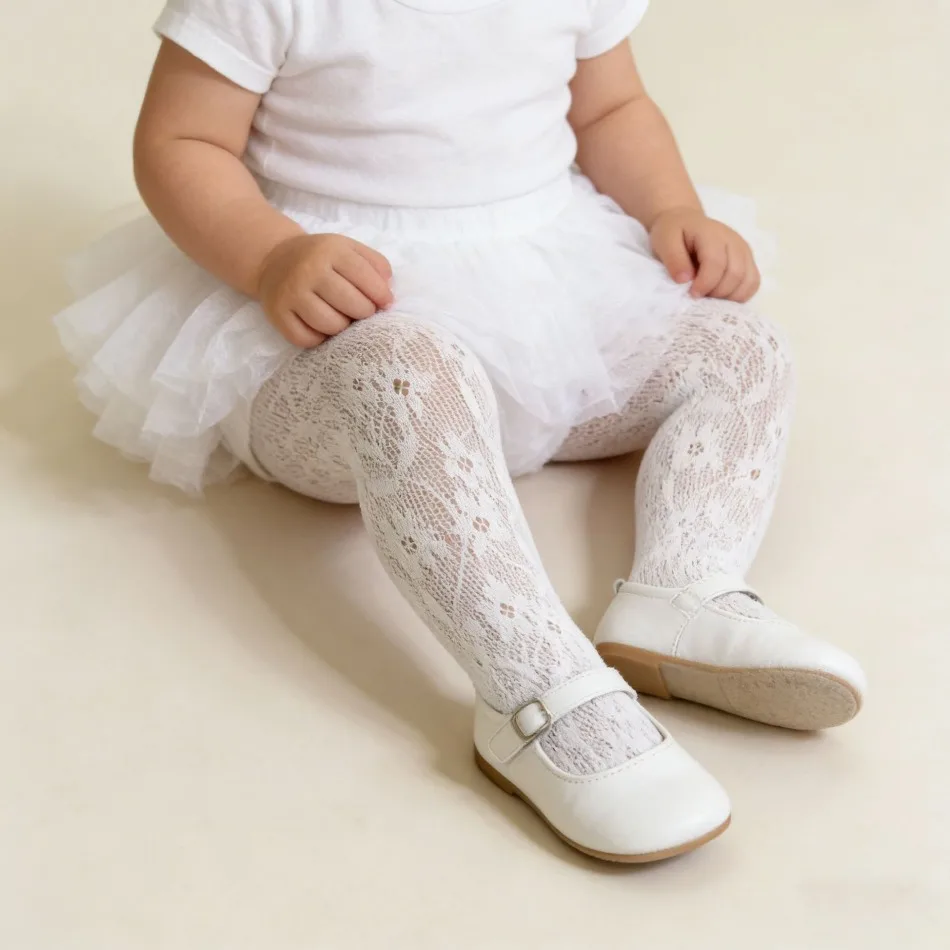 Baby Girl White Floral Lace Tights Hollow Out Stretchy Pantyhose Infant Toddler Ceremony Baptism Birthday Party Dress Socks XH42