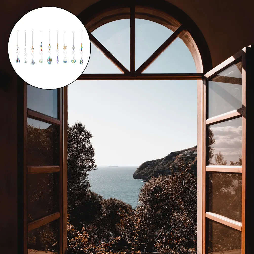 

9 Pcs Lighting Window Curtain Pendants Hanging Prisms Decorations Colorful Bedroom Office Crystal Sun Catchers Garden