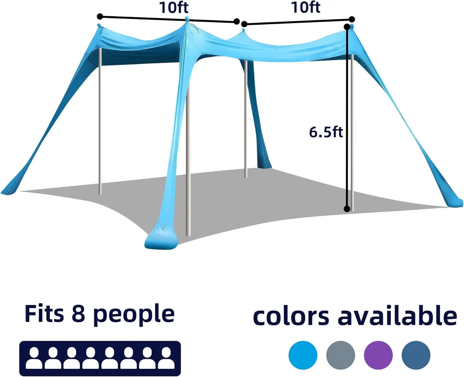 Family Beach Tent Canopy Sun Shade, Pop Up Grande Beach Tent Sun Shelter Stability 4 Poles with Portable Carry Bag Outdo