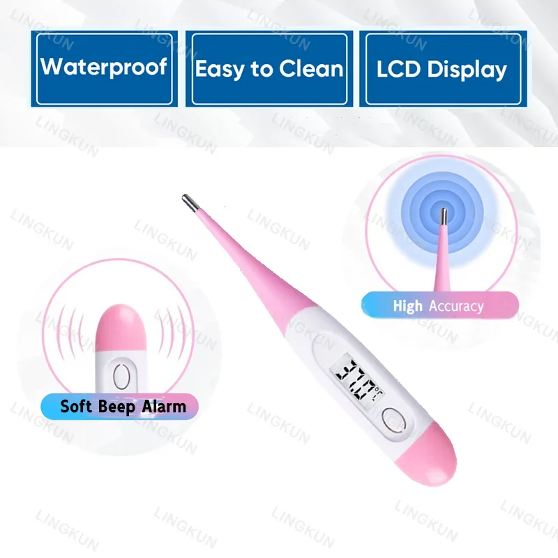 1pcs Thermometer for Fever Digital Basal Body Oral Armpit or Rectal Electronic LCD Display Soft-head Thermometer Household Human