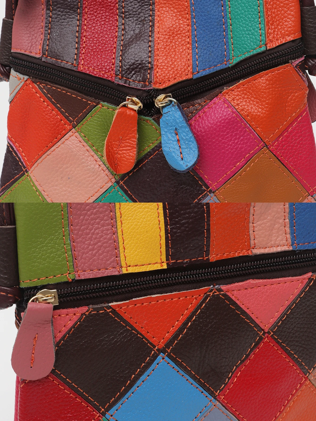 Imagem -04 - Bolsa de Couro Real sc para Mulheres Zíper Quadrado Pele de Cordeiro Bolsas Casuais Patchwork Retrô Cor Aleatória