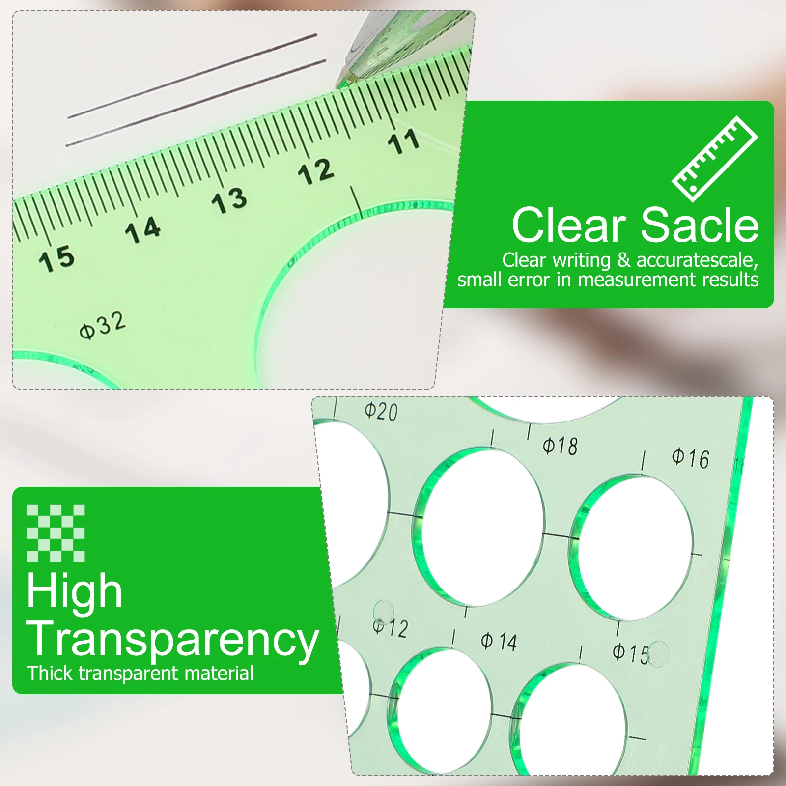 3Pcs Drawing Templates Set Transparent Geometric Rulers for Architecture Art Design School Project Use Buliding Measuring Rulers