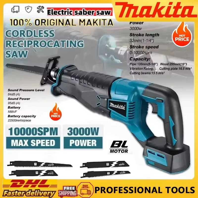 

Makita Portable Cordless Power Tools Brushless Reciprocating Saw Reciprocating Saw With 4pcs Saw Blades For 20V18V Battery