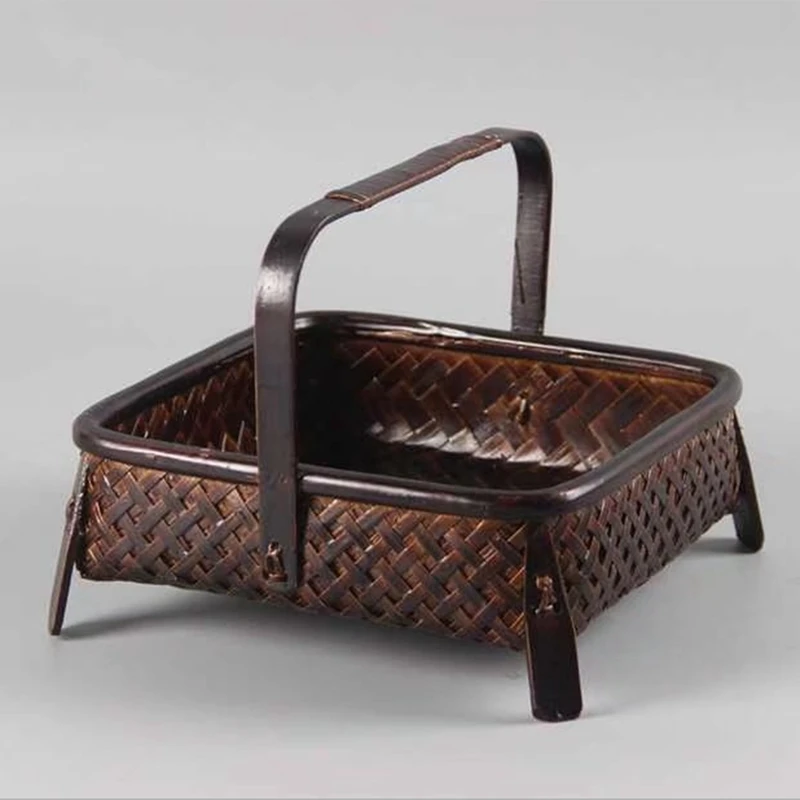 Bamboo Woven Storage Basket, Hand-Made Retro Bamboo Woven Retro Dried Fruit Tea Set Box,Kitchen Interior,Household Items