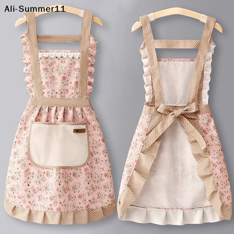 【NpA】1Pc 2026 Cute Canvas Home Apron for Women's Kitchen Cooking Breathable Anti-fouling Cleaning Apron Household Home Bar Tool