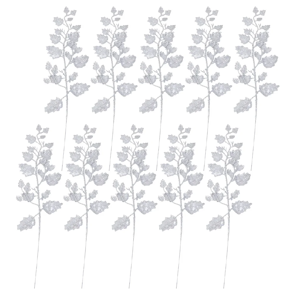 

20pcs Simulation Leaf Decor Premium Glitter Leaves For Christmas Tree Xmas Wreath Diy Craft Party Decor Festival Photo Prop