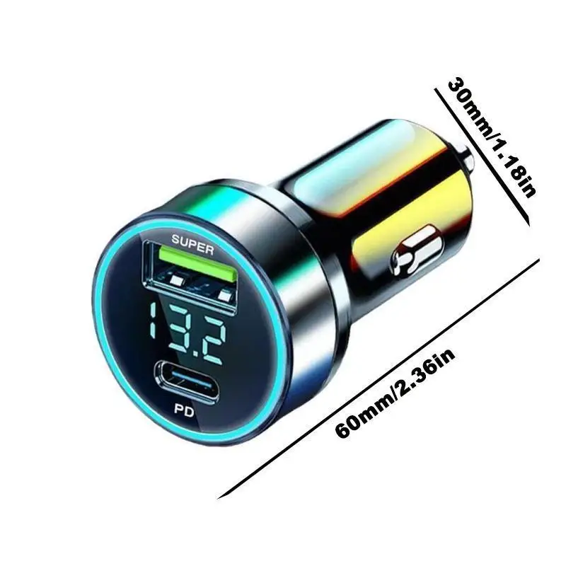 1pc Digital Display Super Fast Charging Car Chargers 66W Vehicle Charger Metal Ring Display Cars Charger