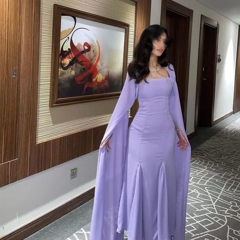 

Square Neckline Mermaid Evening Dresses Chiffon Floor Length Long Sleeves Saudi Arabia Women's Formal Dress فساتين الحفلات 2024