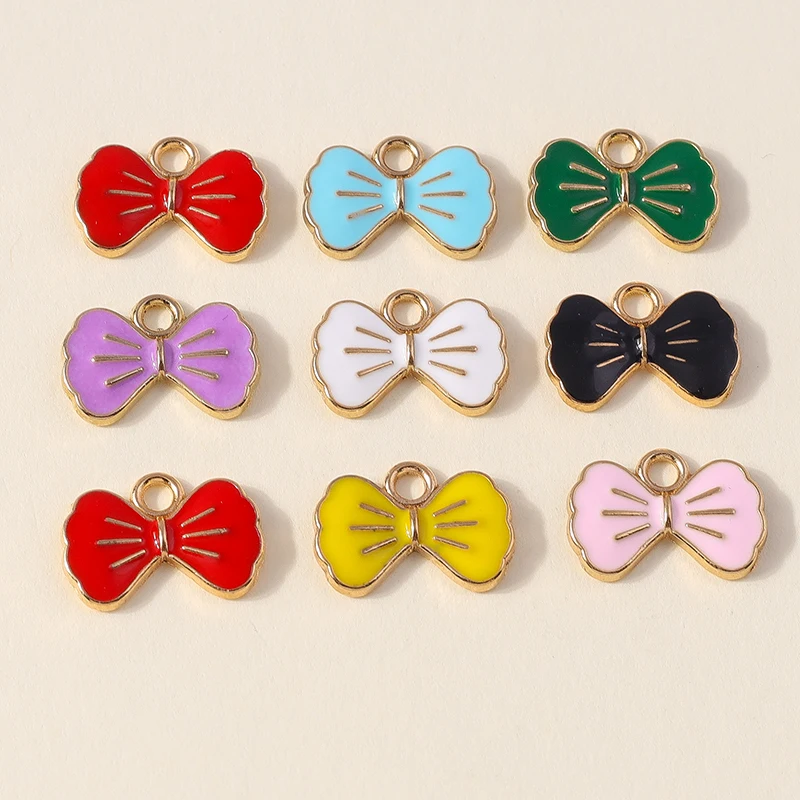 Leslie 10pcs Cartoon Enamel Mini Bowtie Bowknot Charms Pendants for DIY Necklace Earrings Bracelets Jewelry Making Accessories