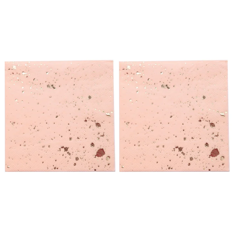 مجموعة أدوات مائدة للاستعمال مرة واحدة من ملمس الرخام الوردي الذهبي 80X مناديل ورقية #4