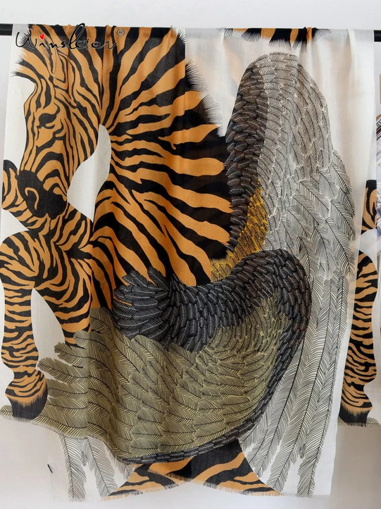 

Winsleter-Женский элегантный длинный шарф из 100% шерсти, 200*100 см с принтом зебры, шарфы-шали в стиле ретро для мамы в подарок для поездок на работу, осень 202, A5O633CC