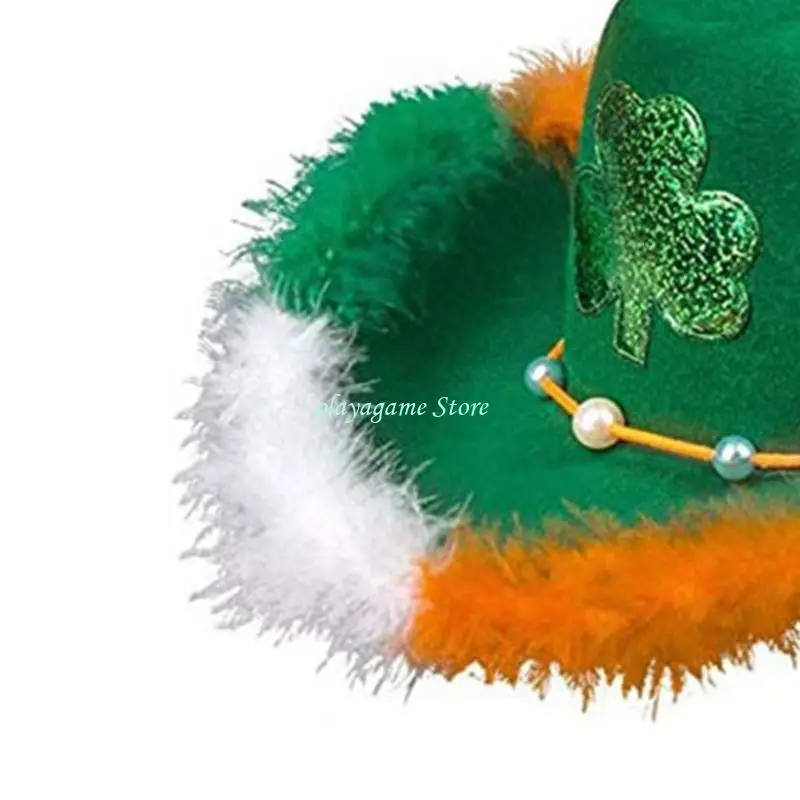 Y88A Ierse Nationale Dag Hoge Hoed Groene Cowgirl Hoed Brede Rand Hoed Mode Patrick Day Fedora Muzikaal Festival Hoed