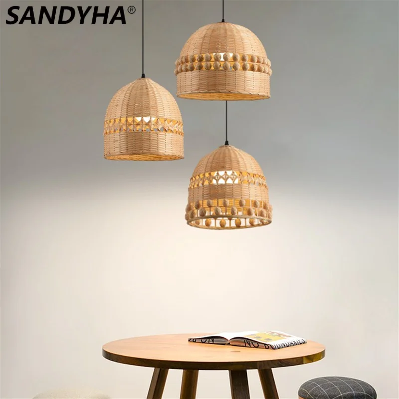 SANDYHA Bamboo Chandelier Chinese Lantern Japanese Retro Restaurant Catering Lamp Commercial Hot Pot Shop Bamboo Decorative Lamp