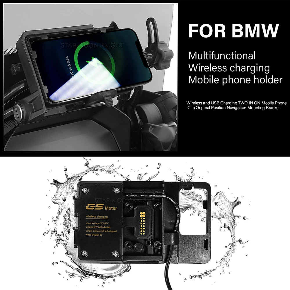 

Wireless Charger GPS Navigation Mobile Phone Holder For BMW R1250GS R1200GS F850GS F 700 800 GS F900XR F900R S1000XR R 1250 RS