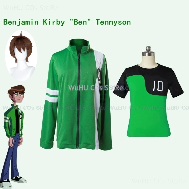 Ben Cosplay Tennyson 10 Costume Coat Green Jacket Kids Boys Girls Cotton  Zip Up Green Overcoat Casual Tops T-shirts  For Adult