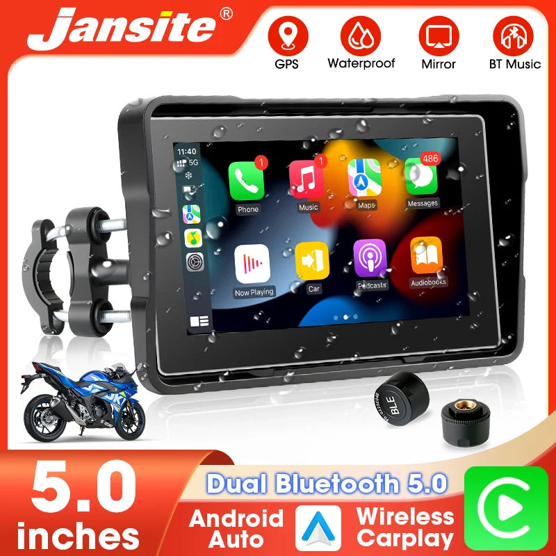 

Janiste 5-дюймовый беспроводной Carplay Moto портативный цифровой мотоцикл приборная панель Android Auto IPX7 водонепроницаемый экран Bluetooth