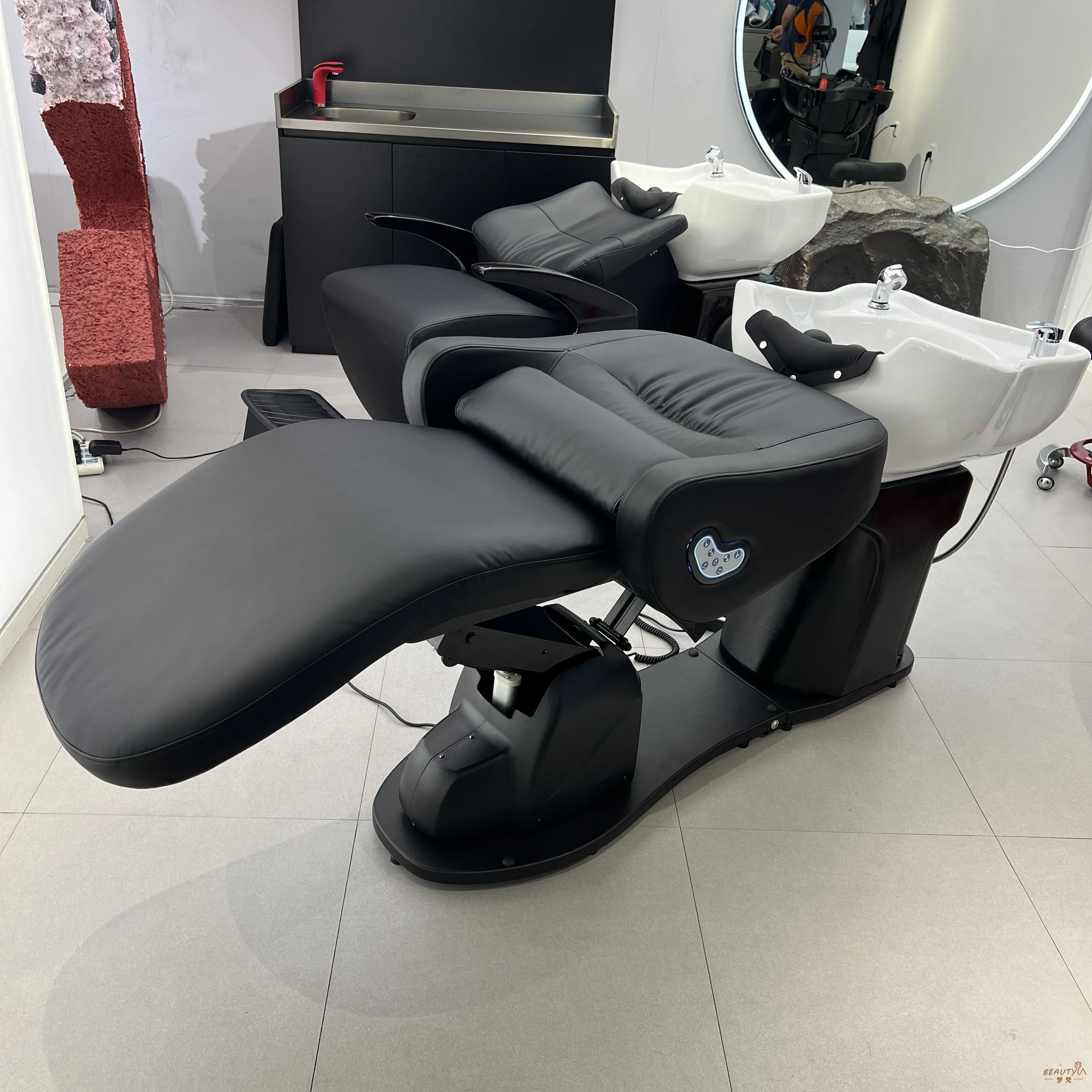 Electric shampoo bed barber shop hair salon special massage semi-lying high-end flush bed ceramic basin