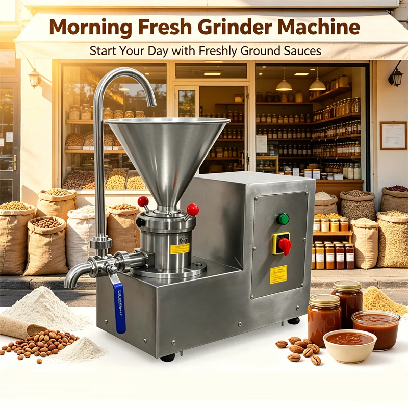 Commercial stainless steel colloid grinder used for grinding nut butter and sauces sesame butter peanut butter