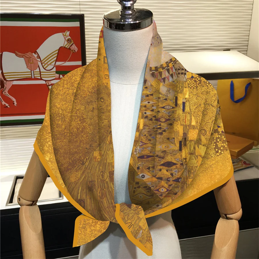 New Design Shawl Madame Adele Printed Silk Scarf Square Scarves Lady Wraps Kerchief Woman Neck Shawl Wraps Echarpes Hijabs 90CM