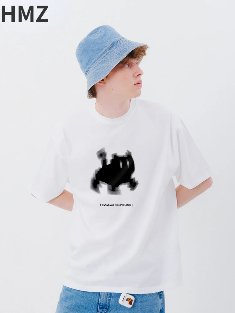 HMZ T-Shirt Men Cat Graphic T Shirt Summer Casuals Tshirt Daily Hip Hop Harajuku Tops High Street