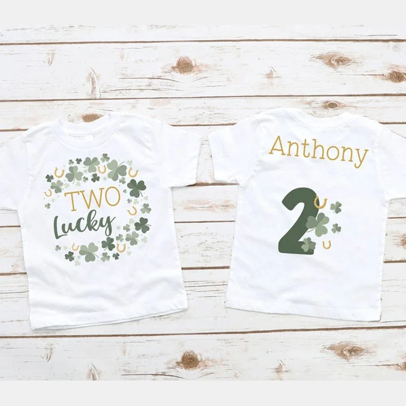 TWO Lucky Birthday Bodysuit T Shirt Patricks Day Bday Two Year Old Outfit March Birthday Green Shamrock Birthday Gender Neutral