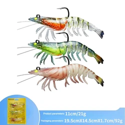 3Pcs 110mm 21g Lead Head Jigs Soft Shrimp Fishing Lures Luminous Artificial Silicone Lures for Freshwate and Saltwater Tackle