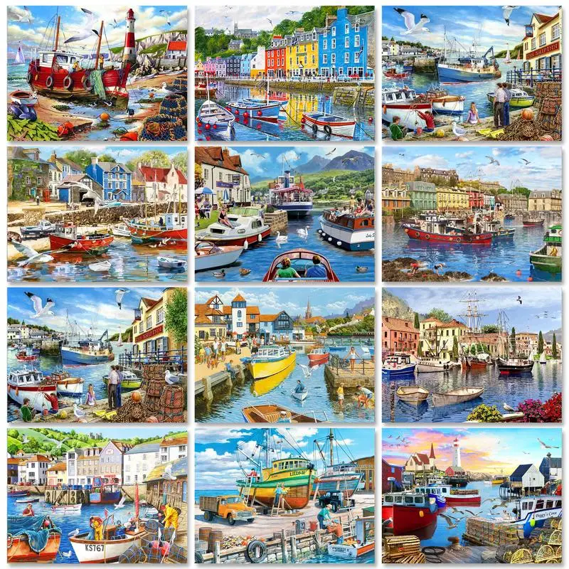 

GATYZTORY Mordern Paint By Numbers For Adults Drawing On Numbers Riverside Town Landscape Gift Home Decors Handicraft Paint Kit