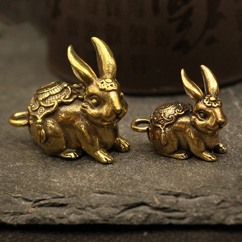 3D Vintage Brass Rabbit Casting Animal Figurine Retro Metal Sculpture Home Office Room Desktop Decoration Collection Craft