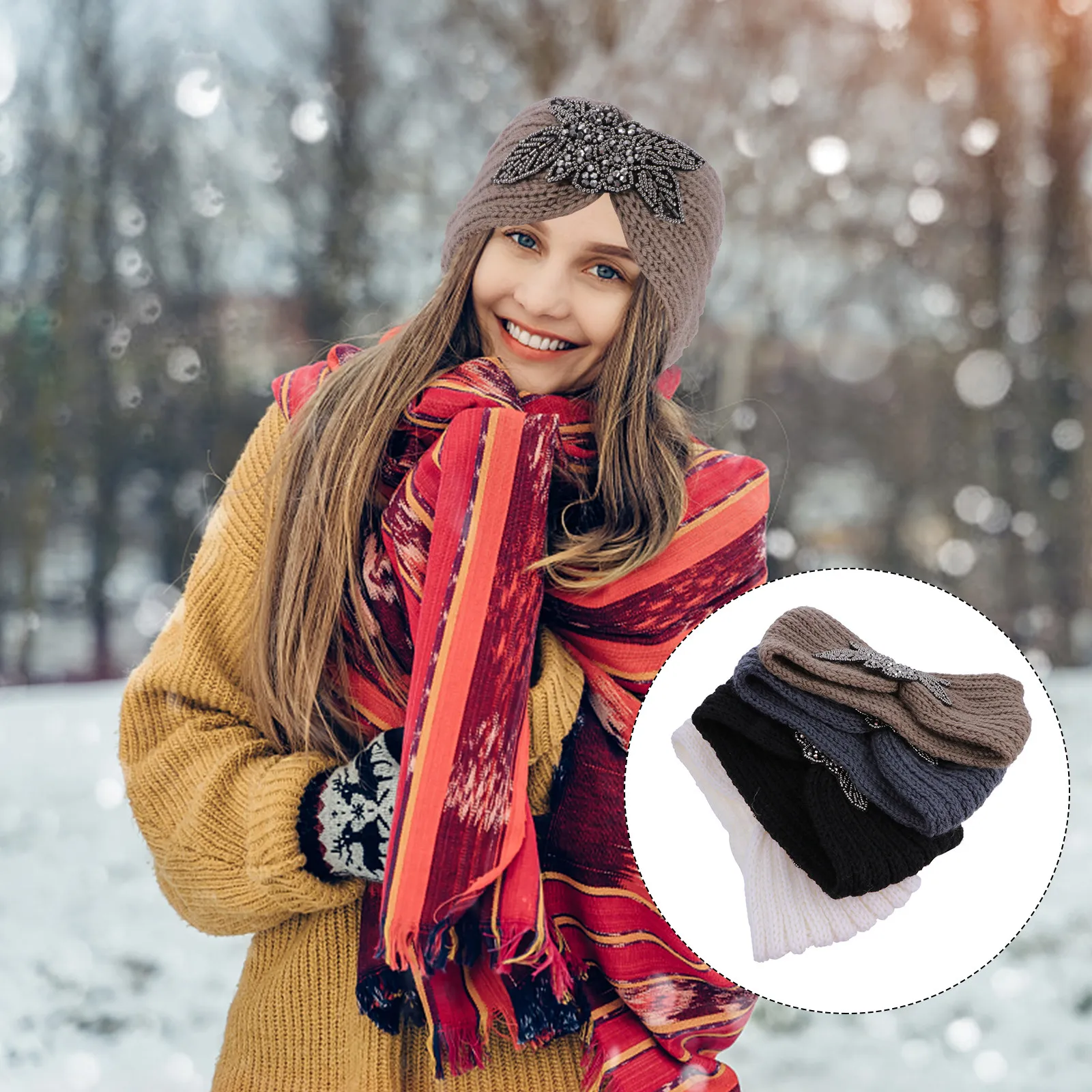 

4Pcs Knitted Hairbands Elastic Diamond Headwear Makeup Face Washing Hair Band Women Outdoor Warm Hair Accessory