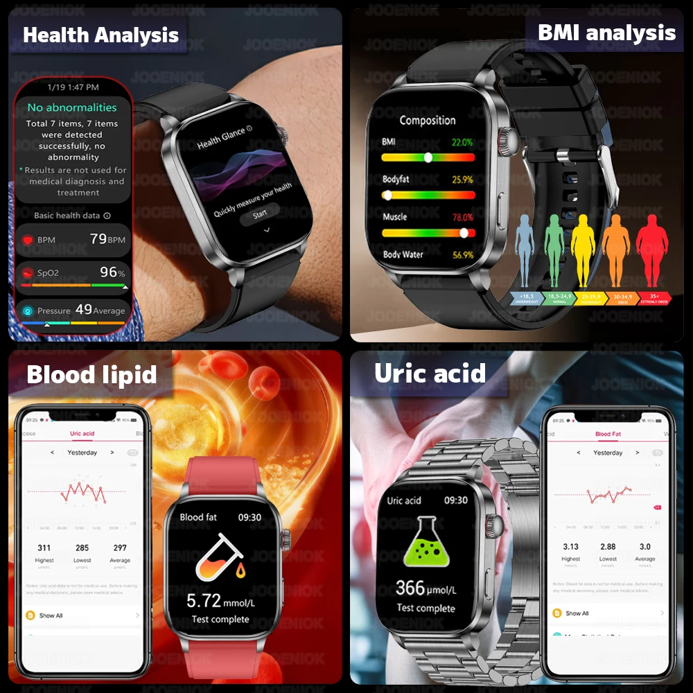 2026 New Model Men Smart Watch 650 Nanometer Dual Probe Laser Health Therapy Uric Acid Lipid ECG Women's Health Men Smart Watch