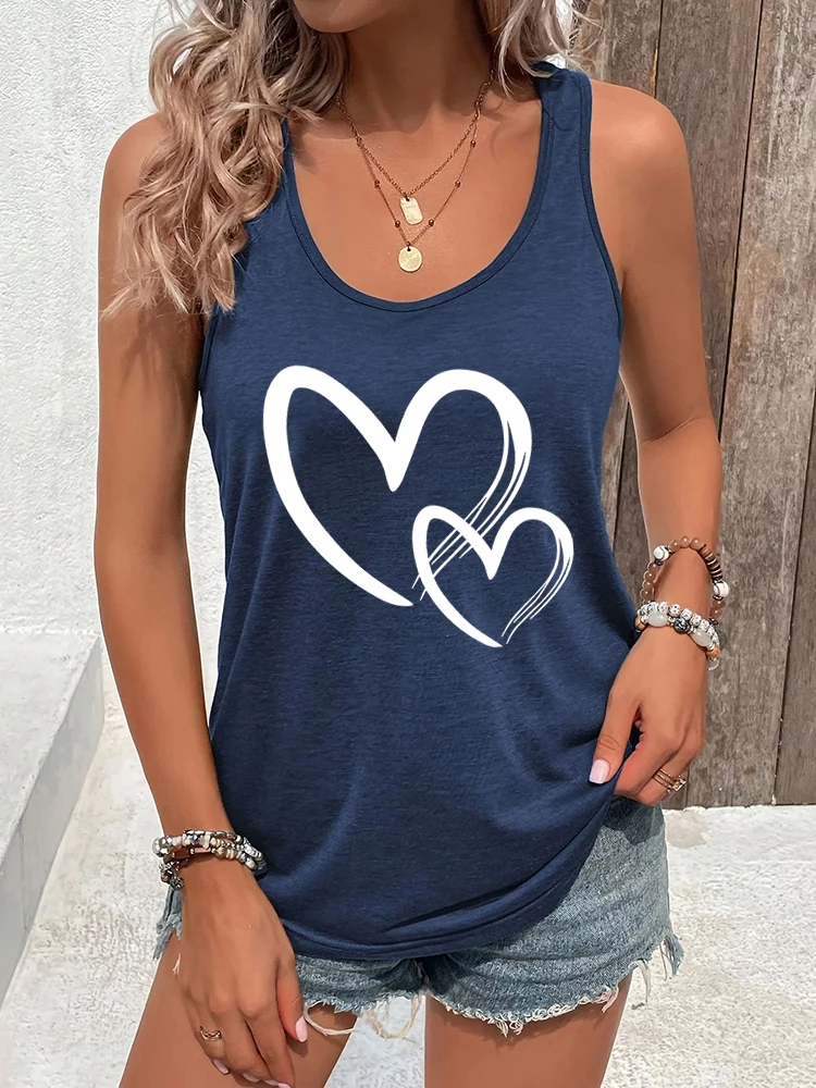 Kobiety Sexy Tops Heart Love Graphic Tank Top Summer Casual Tops Heart Print Summer Outfit Woman Heart Graphic Racerback Tank Top — zdjęcie 2
