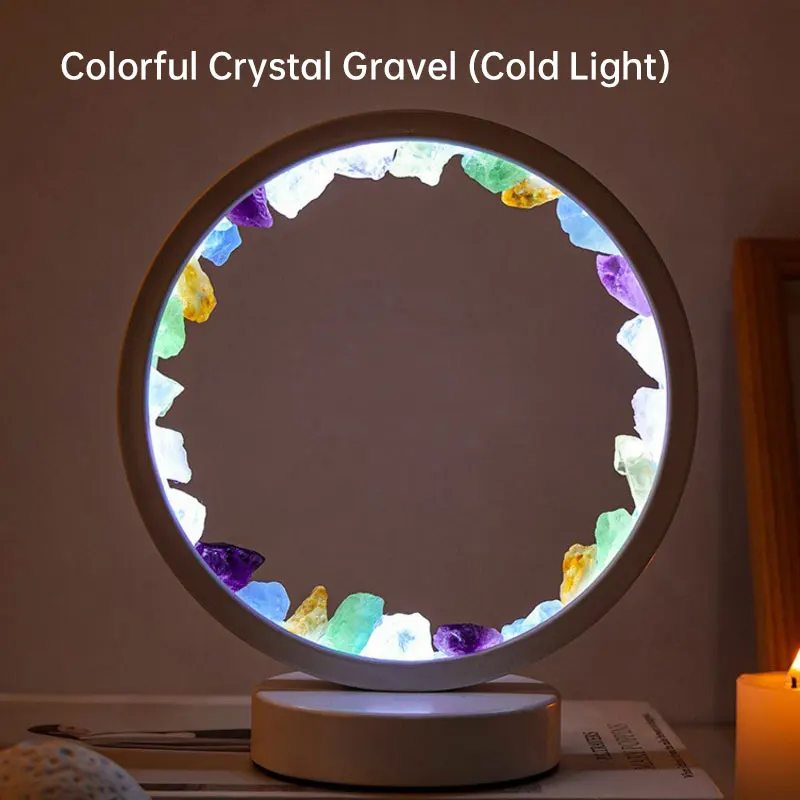 Natural Crystal Annular LED Night Light Bedside Lamp Rechargeable Natural Quartz Stone Amethyst Atmosphere Light Bedroom Deco