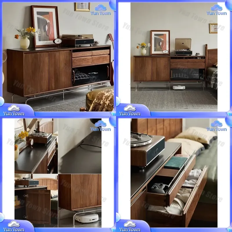 Nordic Solid Wood Storage Cabinet for Living Room Bedroom Drawer Cabinet with Bracket Locker Retro Home Organization