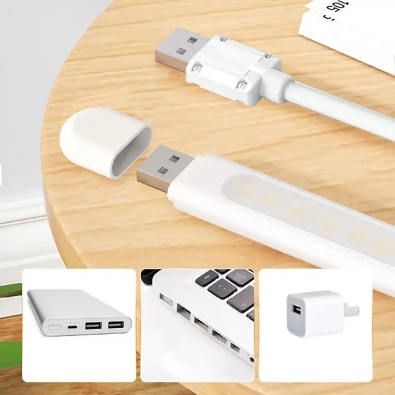 Flexible 8LED Mini USB NightLight for Reading, Power Bank, Type-C Devices