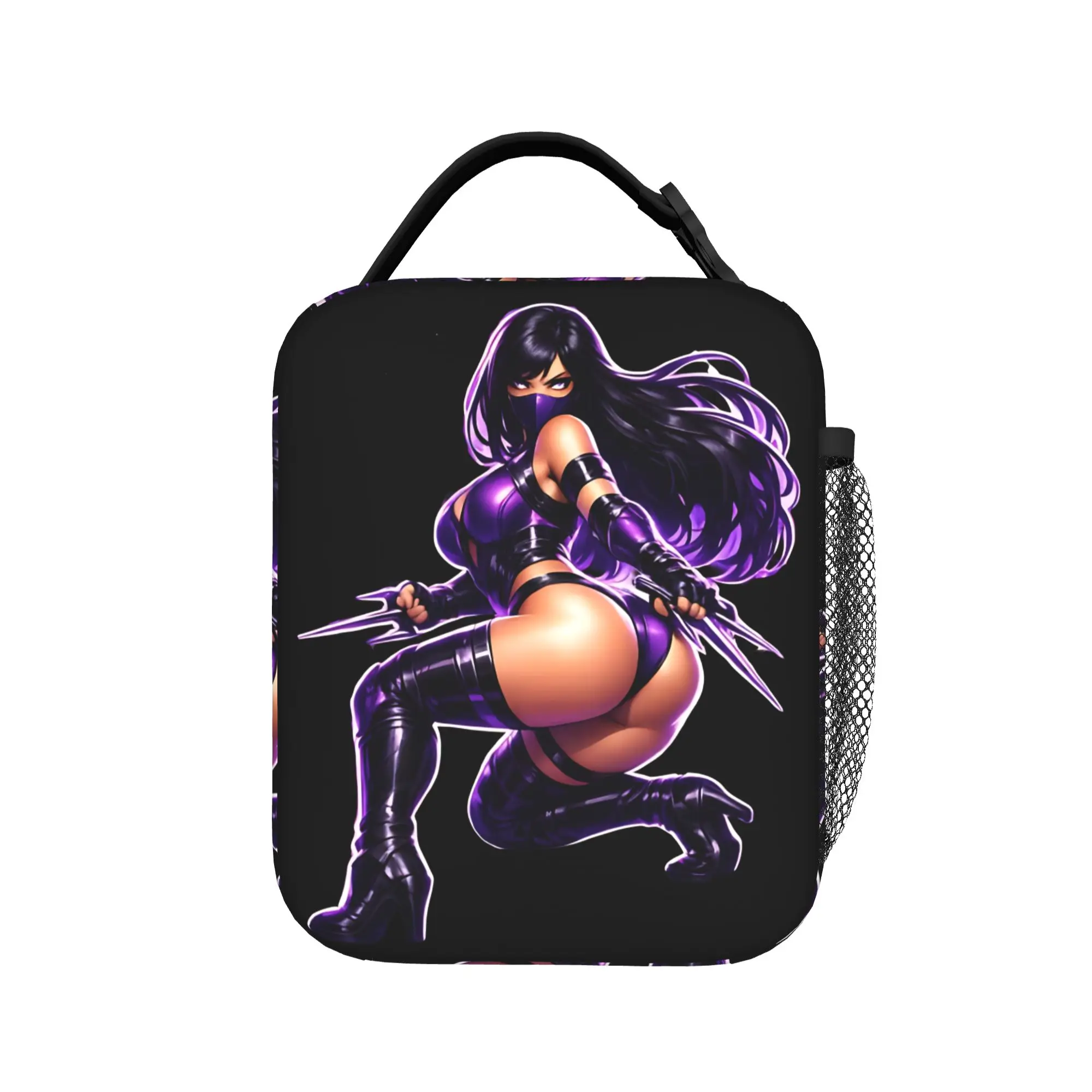 Mortal Kombat Mileena the Experiment Bolsas Térmicas Grandes Reutilizáveis para Almoço, Lancheira, Sacola Térmica para Faculdade, Bolsas para Armazenamento de Alimentos