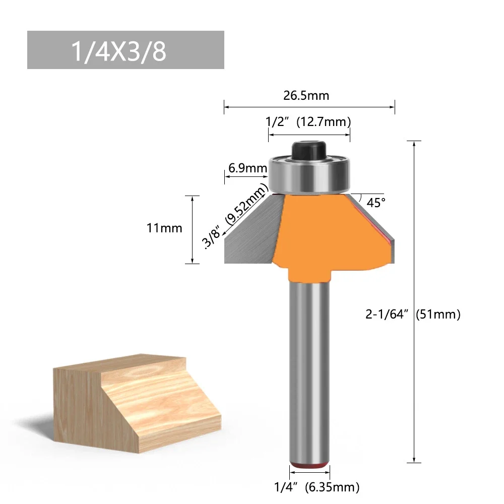 1PC 1/4 "6.35MM Shank Milling เครื่องตัดไม้แกะสลัก 45 องศา Chamfer Router Bit EDGE FORMING BEVEL เครื่องตัดไม้