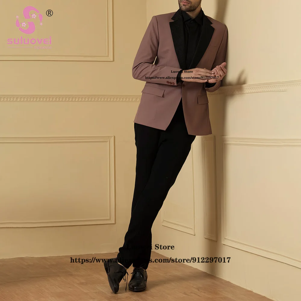 Luxury Jacquard Collar Slim Fit Suits For Men Elegant 2 Piece Jacket Pants Set Formal Groom Wedding Prom Tuxedo Blazer Masculino