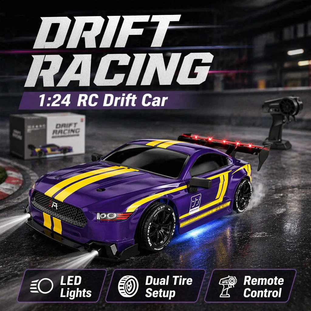 Remote Control Drift Car 1:24 Scale, 2.4Ghz High Speed RC Racing Vehicle, Dual Tire Setup for Kids Adults Hobby