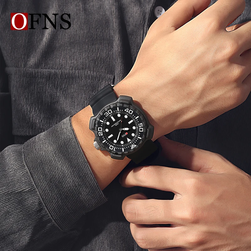 OFNS Men Quartz Watches Top Brand Luxury Silicone Strap Waterproof Sport Quartz Watch Men Business Clock Relogio Masculino