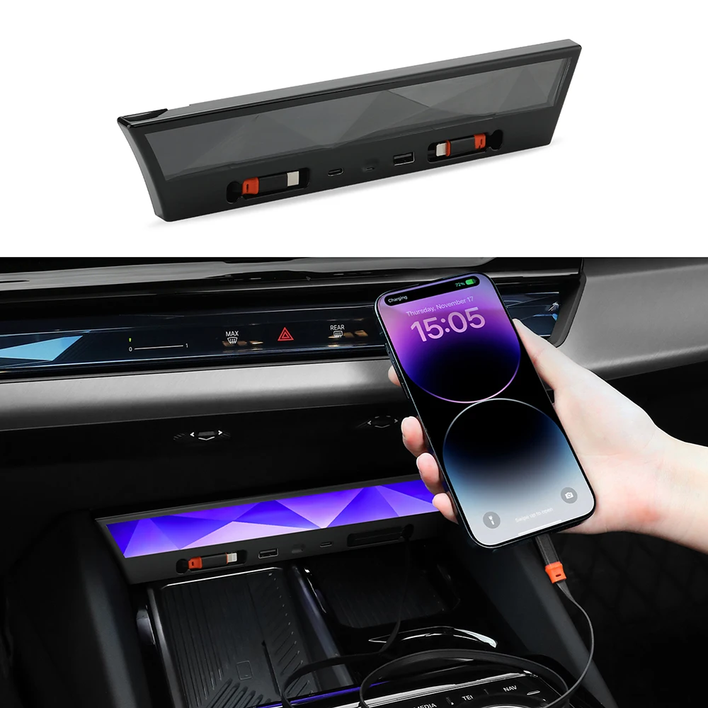For BMW 5 Series I5 G60 2024 2025 2026 Premium Center Console Fast Charging Hub With APP Flowing Ambient Light Accessories