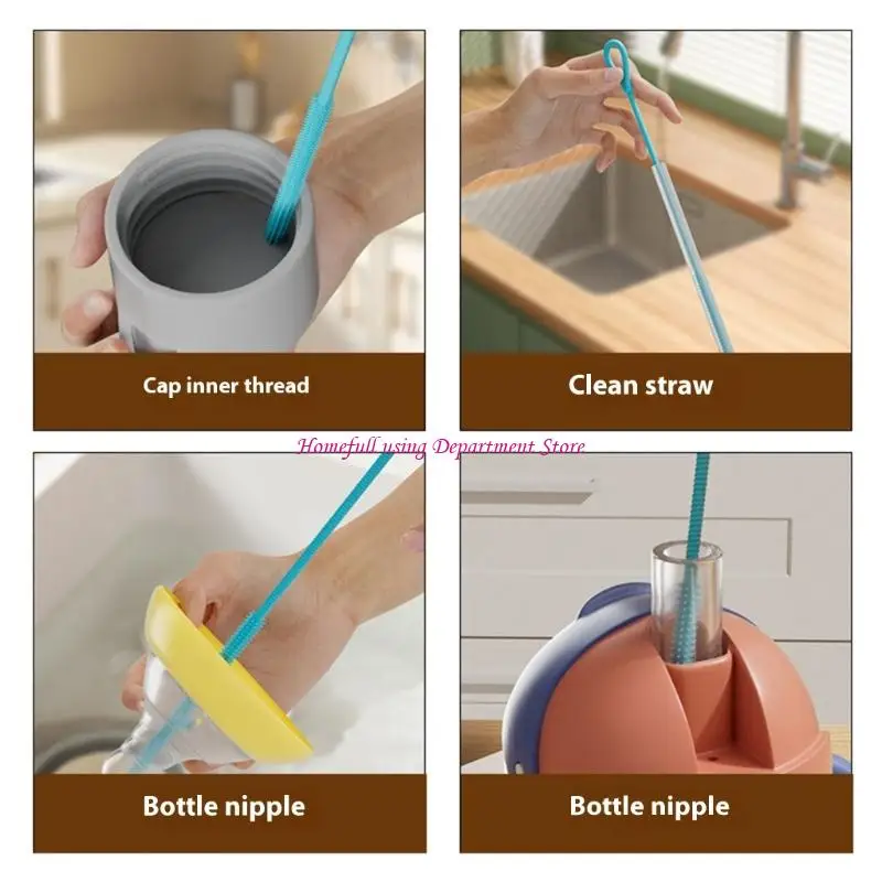 

2Pcs Silicones Baby Bottle Scrubber Set With Antislip Long Handle And Bendable Steel Reusable Straw Cleaning Brush