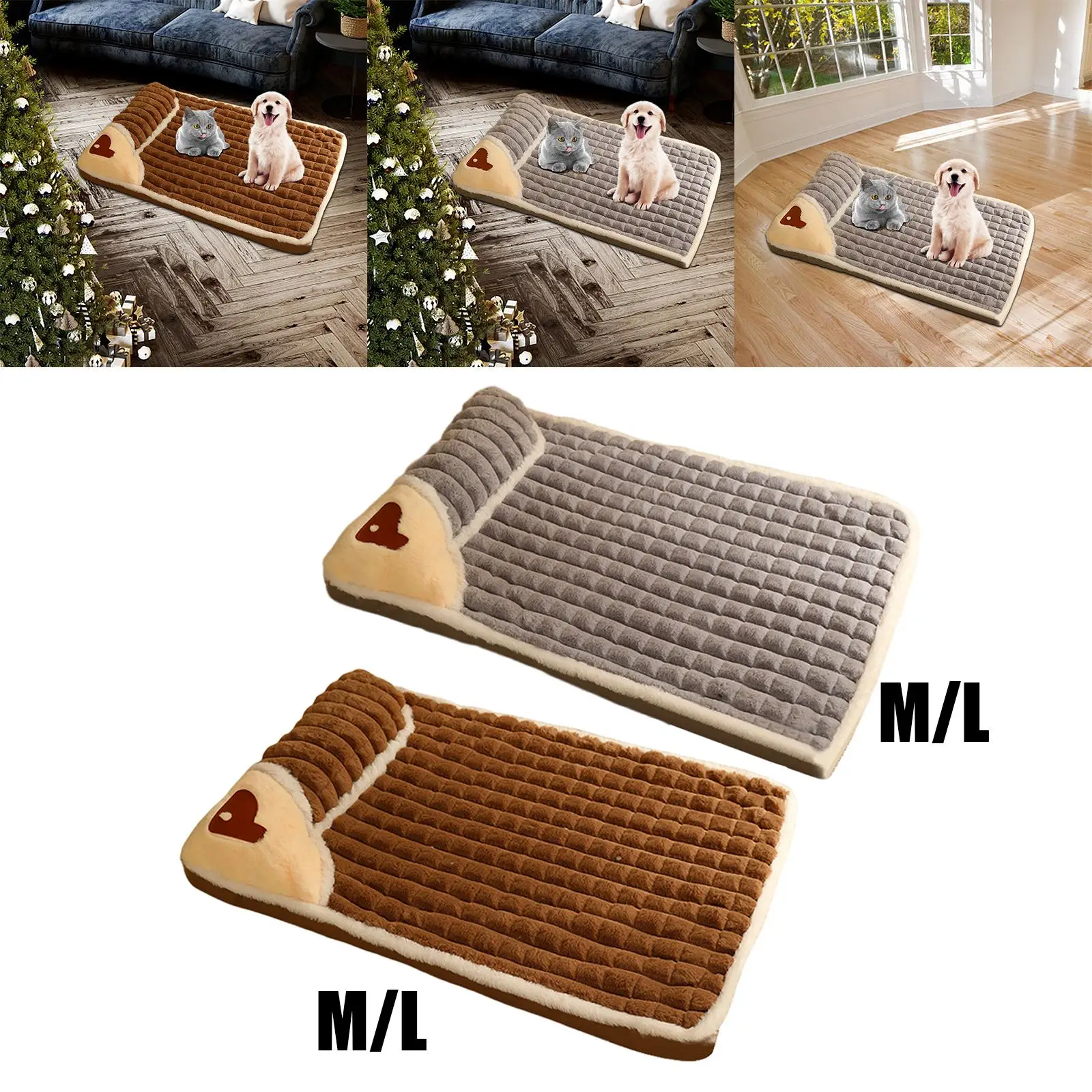 Dog Bed with Pillow with Removable Cover Sleeping Mat with Non-slip Bottom
