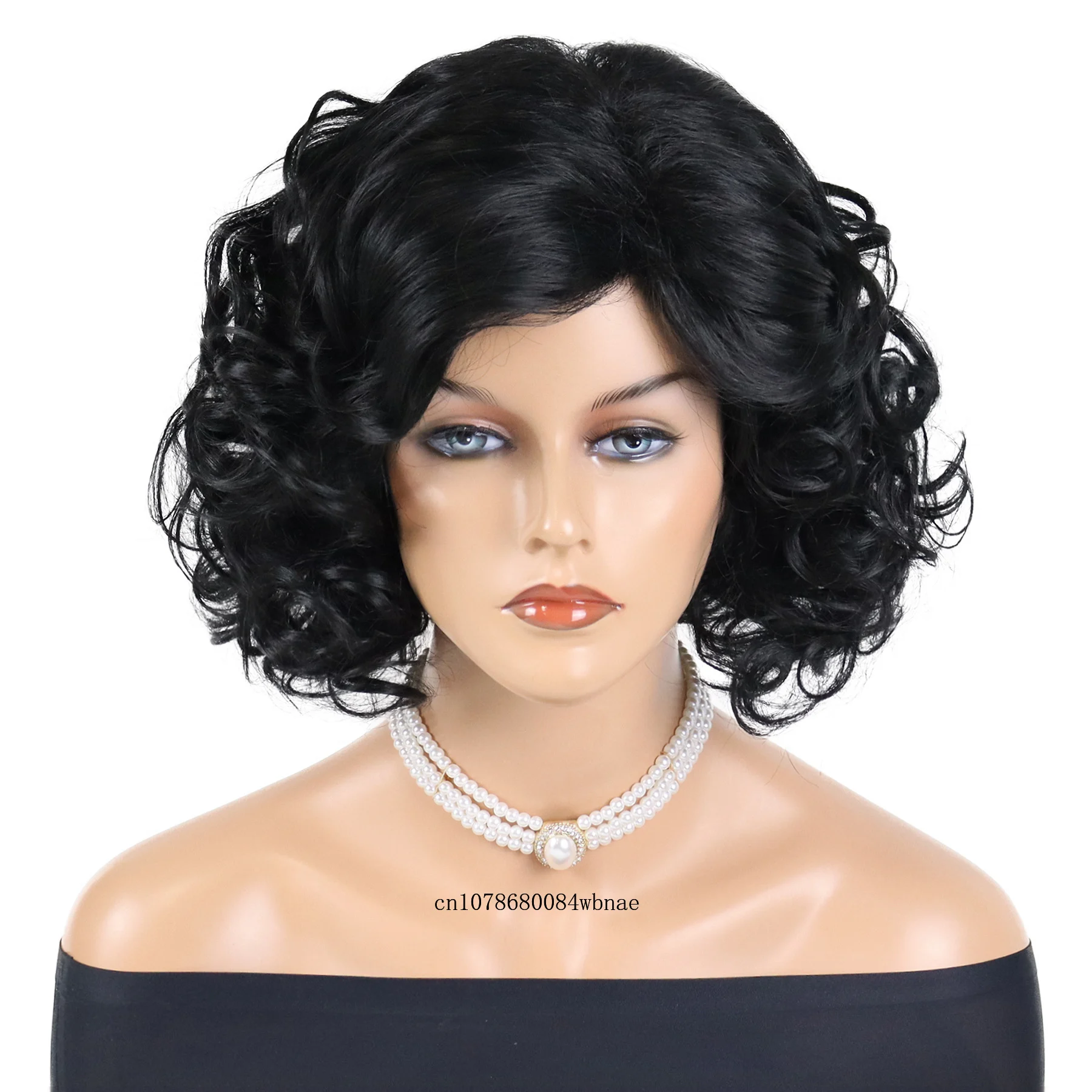 Short Jerry Curly Synthetic Hair Wigs Natural Black Mommy Wig for Women Heat Resistant Fiber Grandma Daily Cosplay Party Use