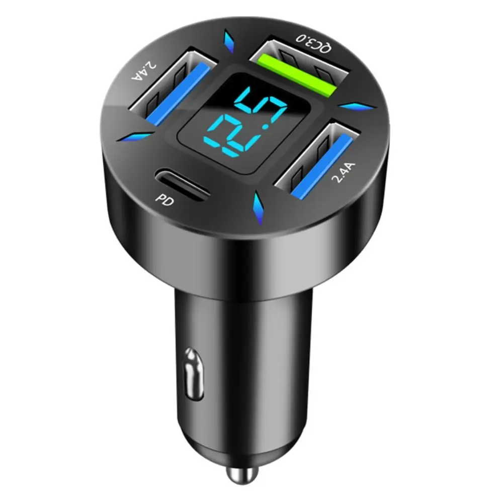 Four 66W Digital Display Quick Charge Car Charging Head 4 Ports Car USB Charger Car Phone Charger Adapter Digital Car Charger