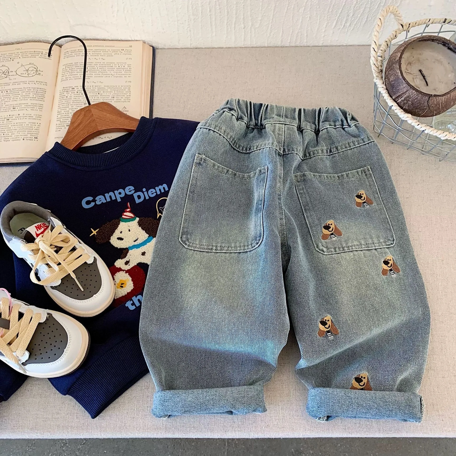 

Jeans Heavy Embroidery Casual Carrot-fit Denim Pants Boys Grils Children Spring New Fashionable Comfortable All-matching
