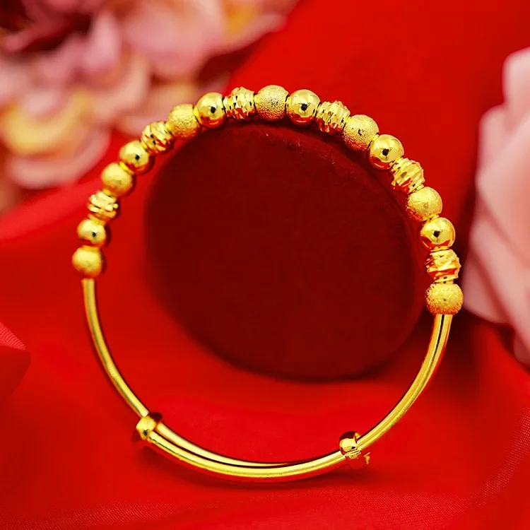 

9999 Real Gold 24K Bracelet Transfer Bead Bracelet Boutique Push-Pull Bracelet Thickened Gold Hollow Solid Bead