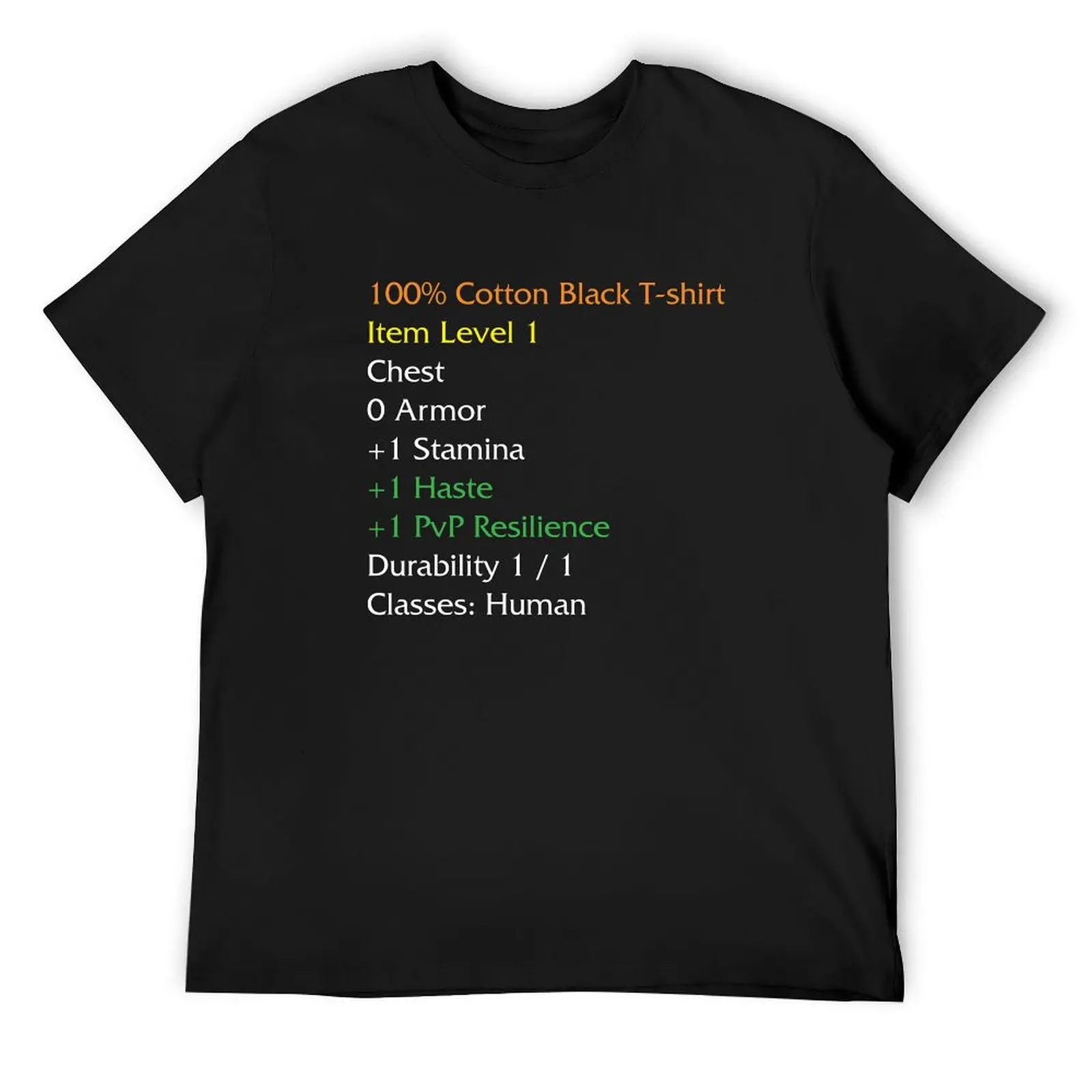 

WoW Funny T-shirt Item stats description Black shirt meme T-Shirt