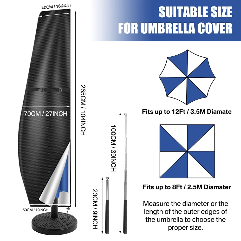 265CM Patio Umbrella Cover Waterproof Outdoor Anti-UV 210D Umbrella Cover with Zipper (Fit Offset Umbrella 9ft-12ft)