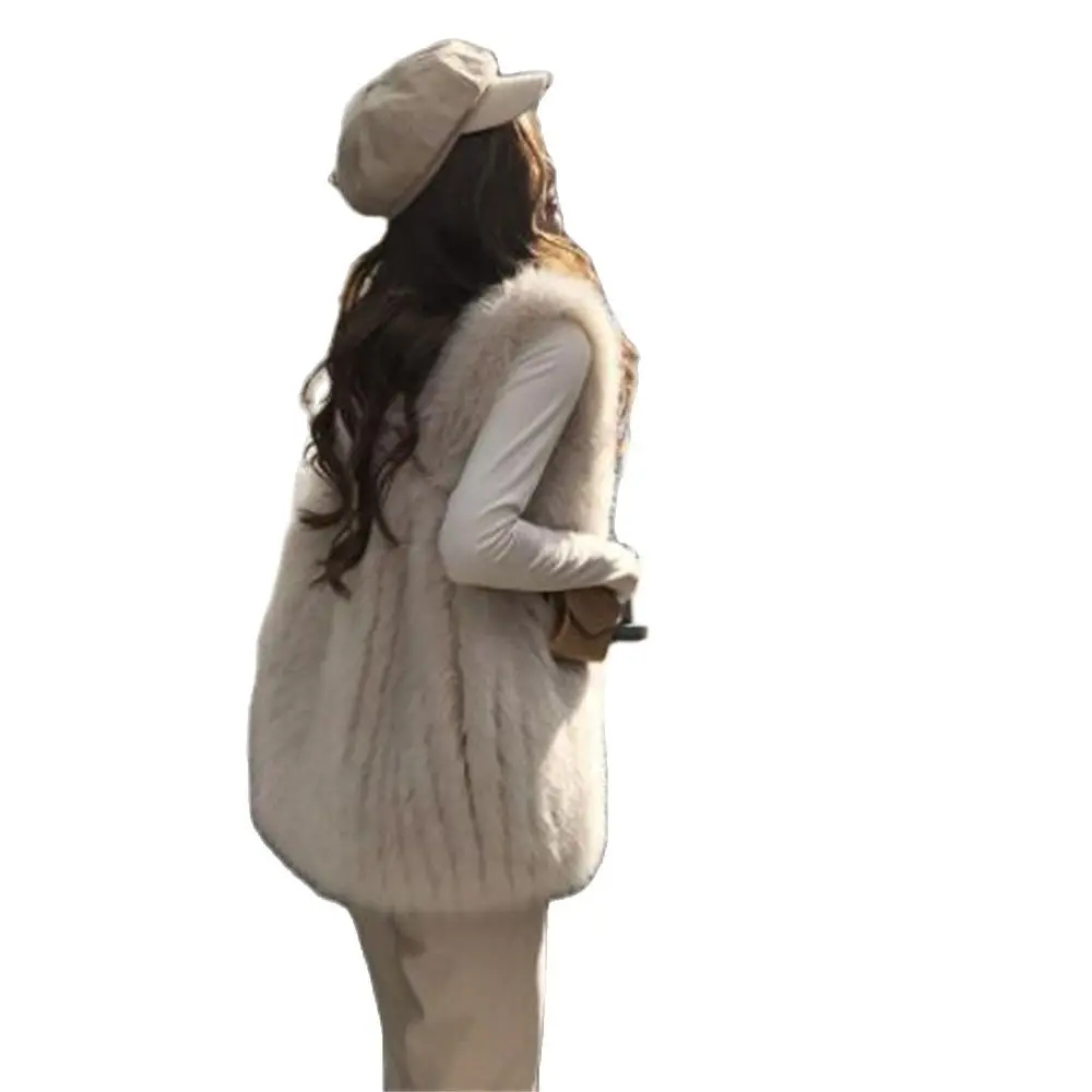 2024 Jesienno-zimowa kamizelka futrzana damska Nowa kamizelka z imitacji futra lisa Średnio do długiego futra Kobieca kamizelka bez rękawów Luźny kardigan Płaszcz